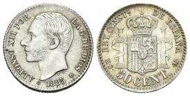 Alfonso XII (1874-1885). 50 céntimos. 1885*8-6. Madrid. MSM. (Cal-65). Ag. 2,51 g. EBC+. Est...70,00.