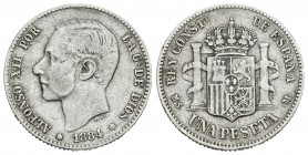 Alfonso XII (1874-1885). 1 peseta. 1884*_ _-84. Madrid. MSM. (Cal-60). Ag. 4,85 g. Rara. BC+. Est...250,00.