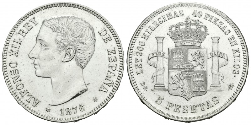 Alfonso XII (1874-1885). 5 pesetas. 1876*18-76. Madrid. DEM. (Cal-26a). Ag. 24,9...