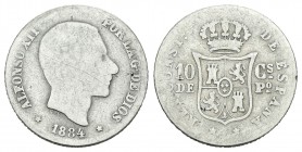 Alfonso XII (1874-1885). 10 centavos. 1884. Manila. (Cal-97). Ag. 2,42 g. Escasa. BC-. Est...100,00.