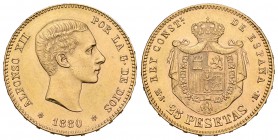 Alfonso XII (1874-1885). 25 pesetas. 1880*18-80. Madrid. MSM. (Cal-10). Au. 8,07 g. EBC+. Est...250,00.