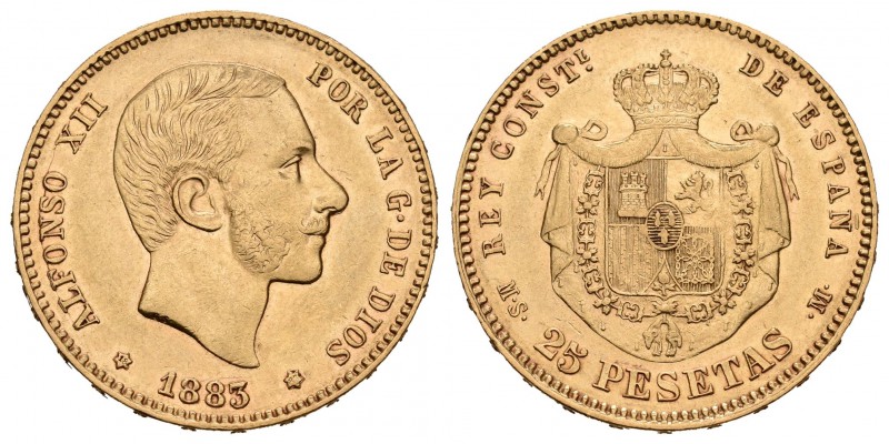 Alfonso XII (1874-1885). 25 pesetas. 1883*18-83. Madrid. MSM. (Cal-18). Au. 8,06...