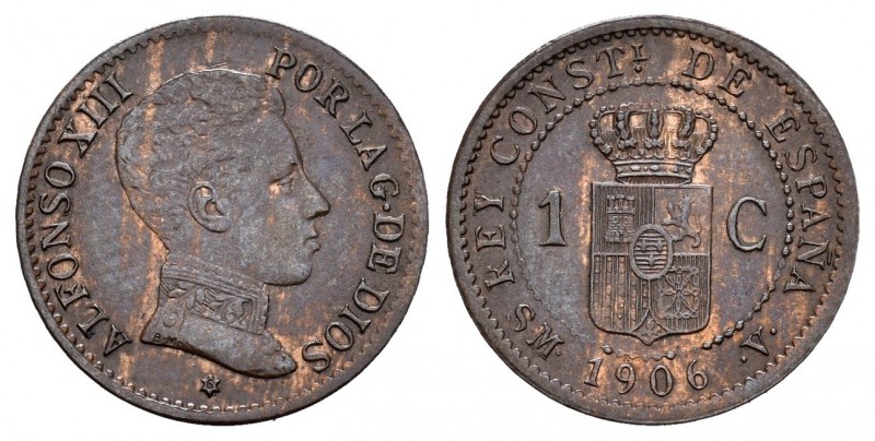 Alfonso XIII (1886-1931). 1 céntimo. 1906*6. Madrid. SMV. (Cal-76). Ae. 0,92 g. ...