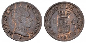Alfonso XIII (1886-1931). 1 céntimo. 1906*6. Madrid. SMV. (Cal-76). Ae. 0,92 g. Rara. EBC-. Est...350,00.