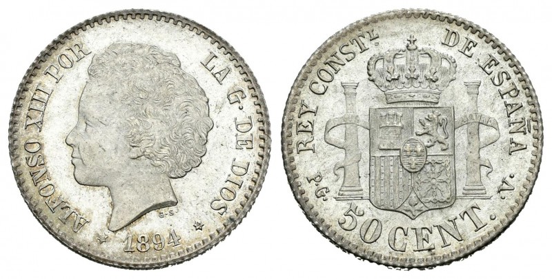 Alfonso XIII (1886-1931). 50 céntimos. 1894*9-4. Madrid. PGV. (Cal-58). Ag. 2,48...