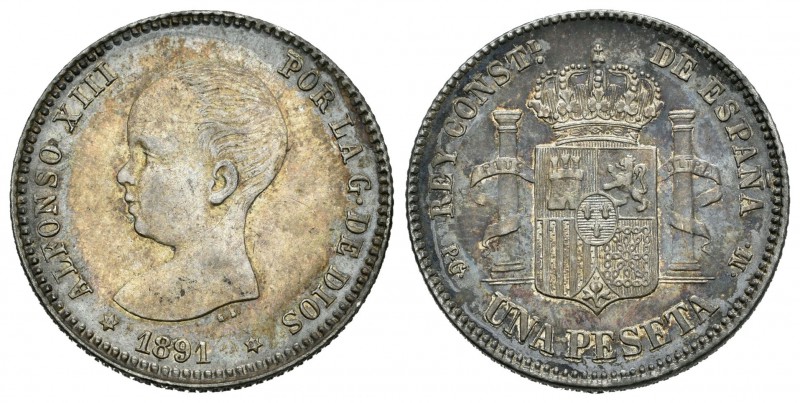 Alfonso XIII (1886-1931). 1 peseta. 1891*18-91. Madrid. PGM. (Cal-38). Ag. 5,00 ...