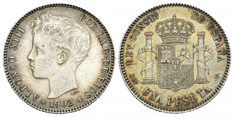 Alfonso XIII (1886-1931). 1 peseta. 1902*19-02. Madrid. SMV. (Cal-42). Ag. 5,03 ...