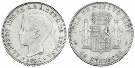 Alfonso XIII (1886-1931). 40 centavos. 1896. Puerto Rico. PGV. (Cal-83). Ag. 9,98 g. Rara. MBC+. Est...250,00.