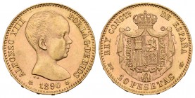 Alfonso XIII (1886-1931). 20 pesetas. 1890*18-90. Madrid. MPM. (Cal-5). Au. 6,45 g. Brillo original. SC-. Est...280,00.