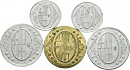 Guerra Civil (1936-1939). L´Ametlla del Vallés. (Cal-1). Serie completa de 5 valores, dos de 1 peseta, dos de 50 céntimos, 25 céntimos. Escasa. EBC/EB...