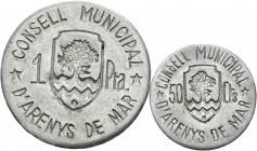 Guerra Civil (1936-1939). Arenys de Mar. (Cal-3). Serie completa de 2 valores, 1 peseta y 50 céntimos. Escasa. EBC. Est...275,00.