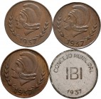 Guerra Civil (1936-1939). 1937. Ibi (Alicante). (Cal-8). Serie completa de 4 valores, 1 peseta y 25 céntimos (con las tres variantes). Escasa. MBC+/EB...