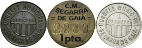 Guerra Civil (1936-1939). Segarra de Gaia. (Cal-18). Serie completa de 3 valores de 1 peseta en distintos metales. Escasa. EBC/EBC+. Est...300,00.