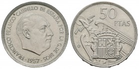 Estado español (1936-1975). 50 pesetas. 1957*69. Madrid. (Cal-22). Cu-Ni. 12,54 g. Rara. PRUEBA. Est...500,00.