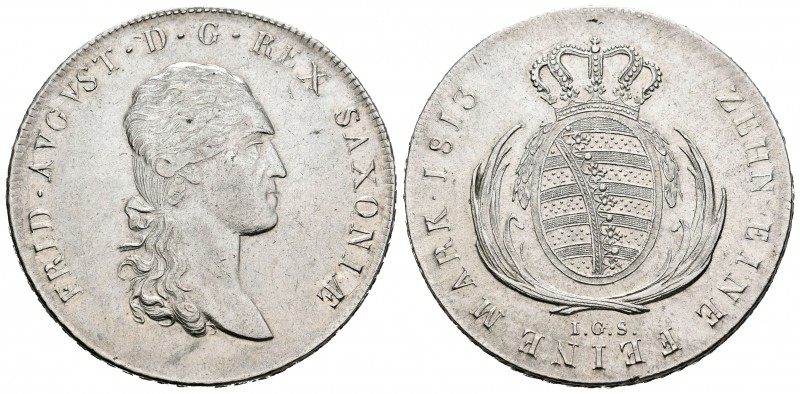 Alemania. Saxony. Friedrich August I. Thaler. 1813. IGS. (Km-1071). Ag. 27,99 g....