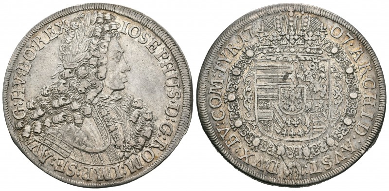 Austria. Joseph I. Thaler. 1707. (Km-1438.1). (Dav-1018). Ag. 28,03 g. MBC+. Est...
