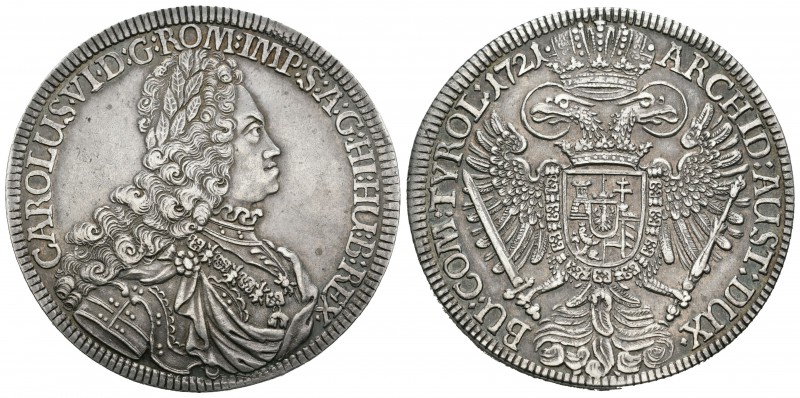 Austria. Charles VI. Thaler. 1721. Hall. (Dav-1053). (Km-1594). Ag. 28,93 g. Atr...