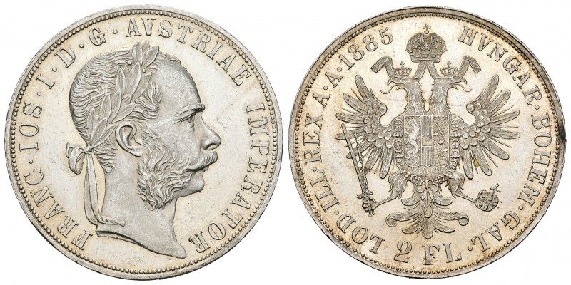 Austria. Franz Joshep I. 2 florines. 1885. (Km-2233). Ag. 24,65 g. Pleno brillo ...