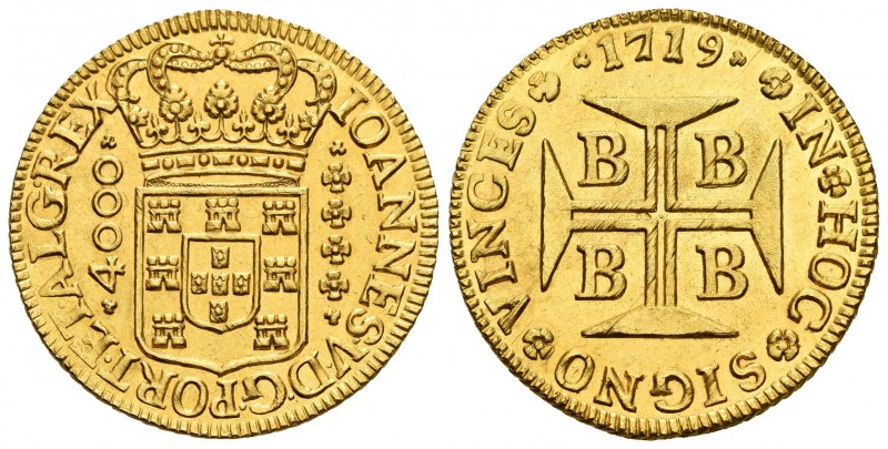 Brasil. Joao V. 4000 reis. 1719. Bahía. B. (Km-106). (Gomes-103.06). Au. 10,69 g...