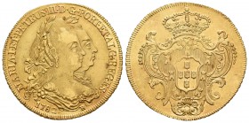 Brasil. Pedro III y María I. Peça (6400 reis). 1782. Río de Janeiro. R. (Km-199.2). (Gomes-30.12). (Fr-76). Au. 14,32 g. Con punto al final de la leye...