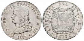Ecuador. 5 francos. 1858. Quito. GJ. (Km-39). Ag. 25,11 g. Muy rara. EBC. Est...1300,00.