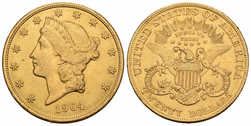 Estados Unidos. 20 dollars. 1904. Philadelphia. (Km-74.3). Au. 33,42 g. Golpecit...