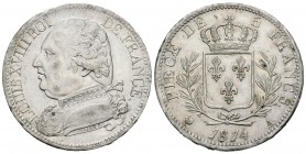 Francia. Louis XVIII. 5 francos. 1814. París. A. (Km-702.1). (Gad-591). Ag. 25,01 g. Golpecitos en el canto. EBC. Est...100,00.
