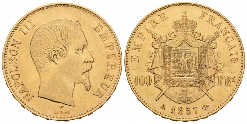 Francia. Napoleón III. 100 francos. 1857. París. A. (Km-786.1). Au. 32,18 g. EBC...