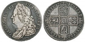 Gran Bretaña. George II. 1/2 corona. 1746. (Km-584.3). Ag. 14,93 g. LIMA bajo el busto. Rara. MBC+. Est...230,00.