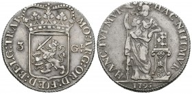 Países Bajos. República Batava. 3 gulden. 1795. Utrecht. (Delm-1150). Ag. 31,48 g. MBC+. Est...300,00.