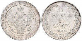 Polonia. Nicholas I. 10 zlotych (1 1/2 rublo). 1835. San Petesburgo. (Km-C134). (Bitkin-1087). (Dav-284). Ag. 30,94 g. Parte de brillo original. EBC+....