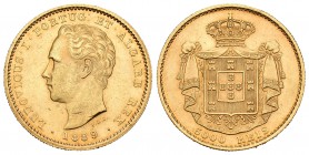 Portugal. Luis I. 5000 reis. 1889. (Km-516). (Gomes-16.18). (Fr-150). Au. 8,88 g. Restos de brillo original. EBC. Est...280,00.