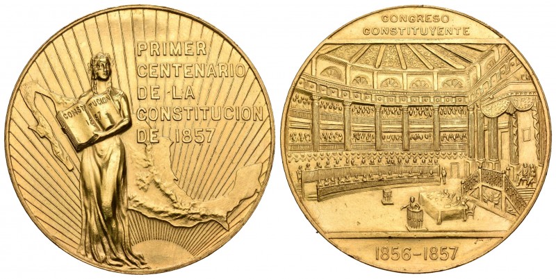 México. Medalla en oro. 1957. Au. 41,66 g. Primer Centenario de la Constitución....