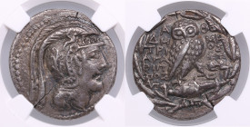Attica, Athens AR Tetradrachm 2nd-1st Centuries BC - NGC XF
Strike: 4/5, Surface 2/5. Scratches. Edge marks. New style. c. 99/8 BC (?). Obv. Athena./ ...
