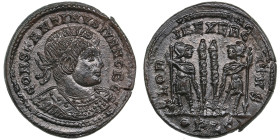 Roman Empire Æ Follis - Constantine II, as Caesar (AD 317-337)
2.64g. 18mm. UNC/UNC. Splendid lustrous exemplar with beautiful brown colour toning. ...