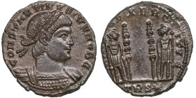 Roman Empire Æ Follis - Constantine II, as Caesar (AD 317-337)
2.20g. 18mm. UNC/UNC. Splendid lustrous exemplar with beautiful brown colour toning. ...