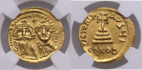 Byzantine Empire AV Solidus - Heraclius, with Heraclius Constantine (AD 610-641) - NGC AU
Strike: 5/5, Surface 2/5. Obv: Two emperors./ Rev: Cross pot...