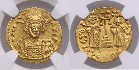 Byzantine Empire AV Solidus - Constantine IV (AD 668-685), with Heraclius and Tiberius - NGC MS
Strike: 4/5, Surface 5/5. 4.50g. Fantastic luminous mi...