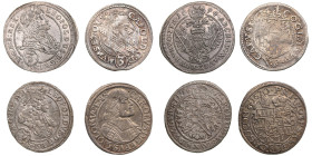 Austria 3 Kreuzer 1694, 1697 & Bohemia 3 Kreuzer 1614, 1670 (4)
Various condition. Some coins with mint luster.