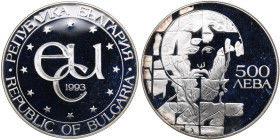 Bulgaria 500 Leva 1993 - European Community - St. Theodor Stratilat
33.71g. PROOF.