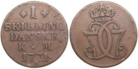 Denmark 1 Skilling Dansk 1771 KM - Christian VII (1766-1808)
11.69g. VF/VF. KM 616.1.
