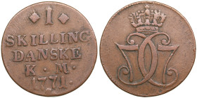 Denmark 1 Skilling Dansk 1771 KM - Christian VII (1766-1808)
11.63g. VF/VF. KM 616.1.