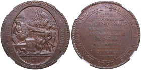 France 5 Sols 1792 - French Revolution Medal - NGC MS 62 BN
Charming lustrous exemplar. Monneron Freres Negocians a Paris, dated 1792 as the "4th year...