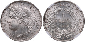 France 1 Franc 1888 A - NGC MS 64
Splendid lustrous exemplar. KM 822. 