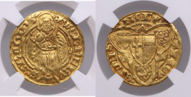 Germany, Trier - Coblenz Goldgulden ND (1391/1394) - Werner Von Falkenstein (1388-1418) - NGC AU 55
TOP POP, only. The only coin certified by NGC. Gor...