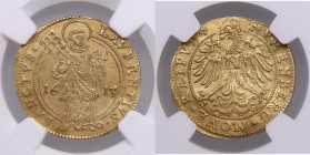 Germany, Nurnberg Goldgulden 1613 - NGC UNC DETAILS
3.20g. Bent, but still very attractive specimen with mint luster. The only coin certified by NGC. ...