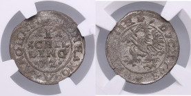 Dahlen, Poland Schilling 1572 - NGC AU DETAILS
Environmental damage. An attractive exemplar with mint luster. Rare state of preservation. GUM 636.