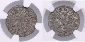 Dahlen, Poland Schilling 1572 - NGC AU DETAILS
Environmental damage. An attractive exemplar with mint luster. Rare state of preservation. GUM 636.