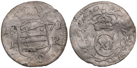 Narva, Sweden 1 Öre 1671 - Karl XI (1660-1697)
0.93g. VF/VF. Small deformation. Haljak 1410. Rare!