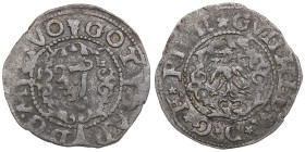 Riga Schilling ND - Gotthard Kettler & Wilhelm von Brandenburg (1559-1561)
1.05g. VF/VF. Haljak 449 R. Rare!
